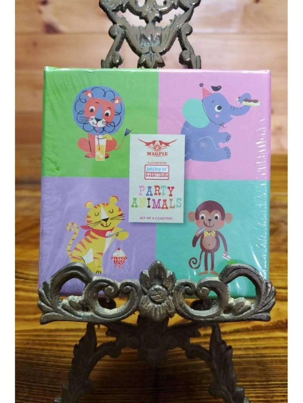 Party Animals Coasters - Magpie Set Of 4 Cork Backed Tiger Lion Monkey Elephant
